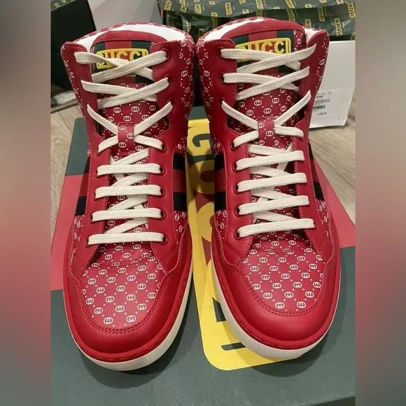 Authentic Gucci x Dapper Dan Mens Red High Top Sneaker Shoes Size 8 NIB - Picture 3 of 8